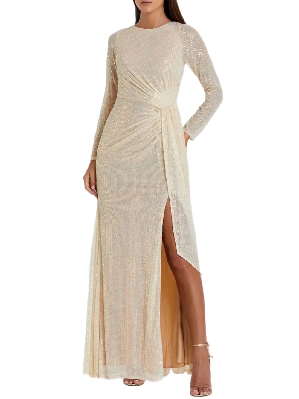 NWT Mac Duggal Fully Sequin Pearl Iridescent Long Sleeve Evening Gown Size 14